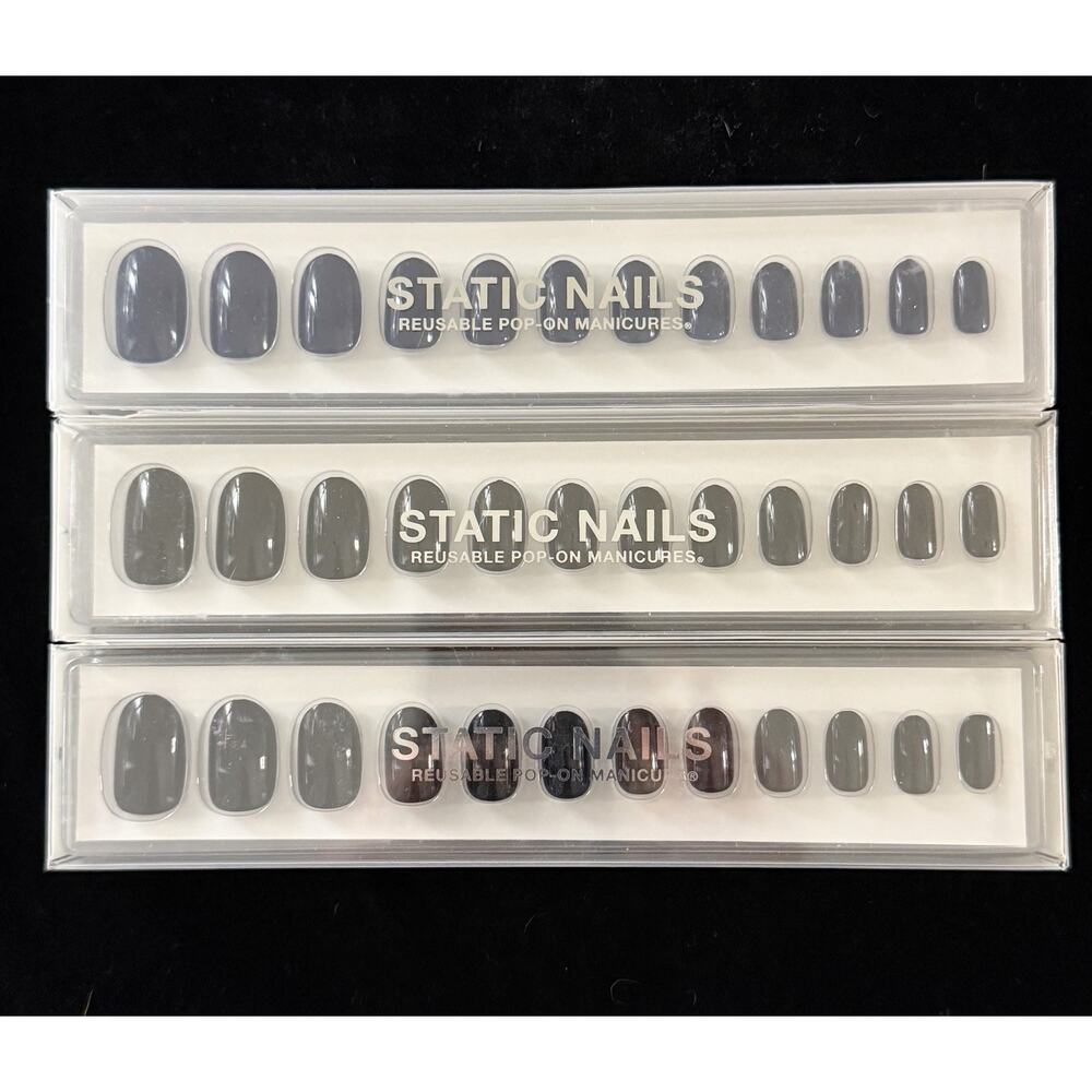 Lot 3 Static Nails Pop On Reusable Manicures Black Navy Blue Square Dark Room